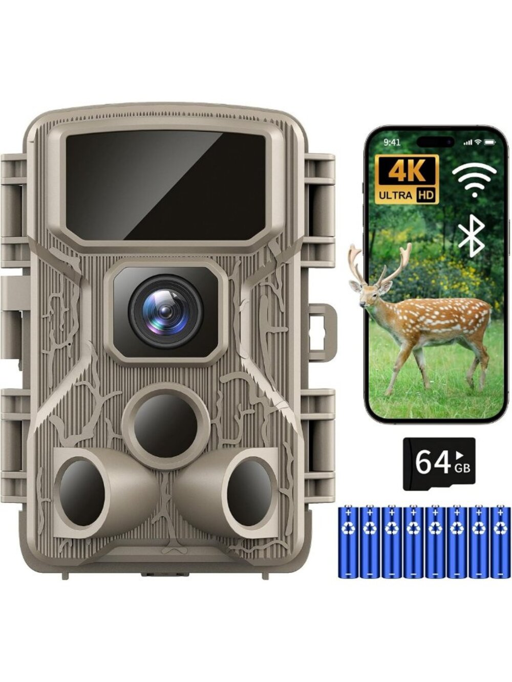 High-Resolution 64MP WiFi Trail Camera - 4K Outdoor Game Surveillance Cam
